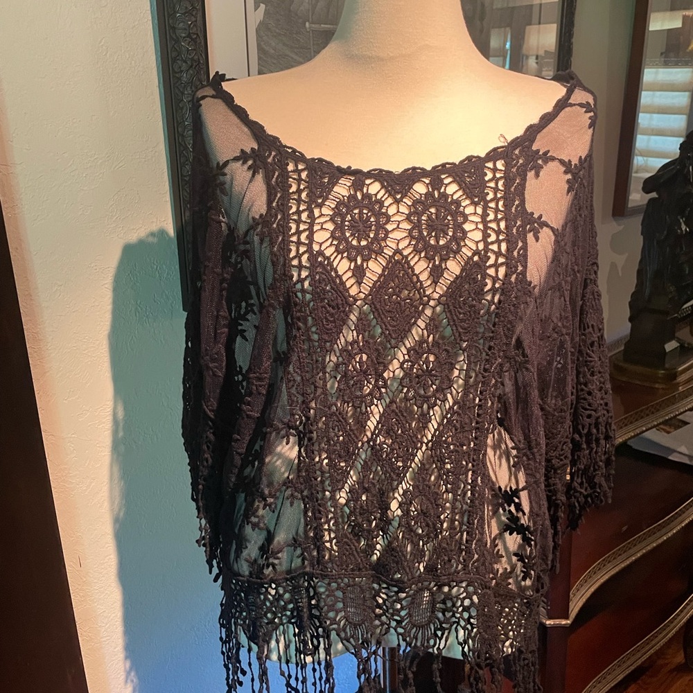Black crochet lace  tunic top, size small, medium